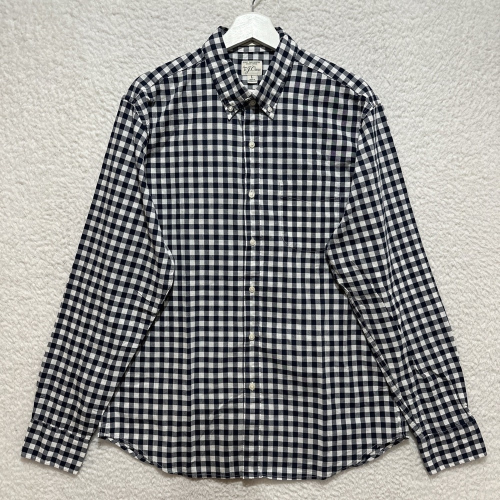 J. Crew Slim Fit Men's Sz L Secret Wash Shirting Cotton Button Down Plaid Shirt